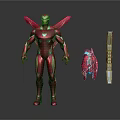 Iron Man 3D Model With Red And Gold Armor Back Wings And Accessories