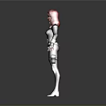 Woman With Red Hair Wearing Black Tight Suit White Belt And Gloves On Dark Background