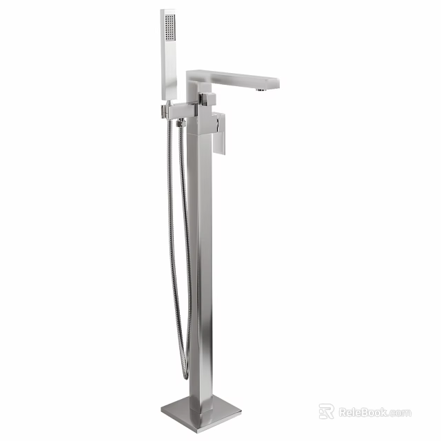 Modern Sleek Stainless Steel Standing Faucet With Handheld Shower And Mixer 3d model 