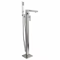 Modern Sleek Stainless Steel Standing Faucet With Handheld Shower And Mixer