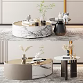 Elegant Modern Round Coffee Table With Marble Top And Decorative Vases Books 3d model
