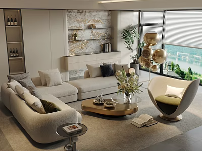 Modern Living Room Interior With Sofa And Coffee Table Set Potted Plant And Decorative Pieces 3d model