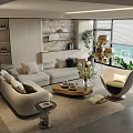Modern Living Room Interior With Sofa And Coffee Table Set Potted Plant And Decorative Pieces