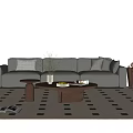 Modern Middle Ancient Style Sofa Coffee Table Combination Fabric Sofa Solid Wood Sofa Single Person Sofa Casual Chair Floor Lamp Side Table Coffee Table Ornaments Walnut 3d model