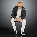 Stylish Man In Black Leather Jacket White T Shirt White Pants And Black Shoes