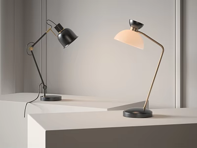 Modern Table Lamps With Black And Beige Shades On White Platform 3d model