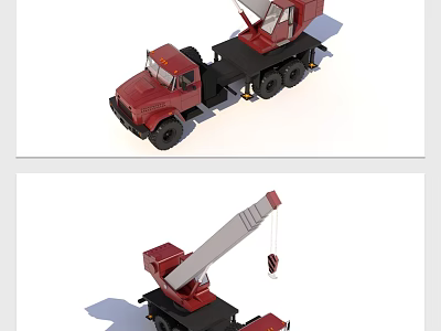 Red Heavy Duty Utility Truck With Crane Arm For Lifting Operations 3d model