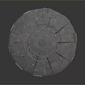 Disc Shaped Metallic UFO With Green Light Beam Hovering Above Trees