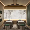 Serene Chinese Clubhouse With Massage Chairs Wooden Decor And Dining Space