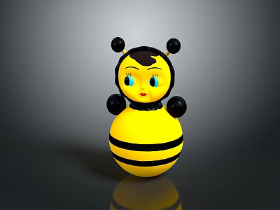 Cute Cartoon Bee Doll With Yellow Striped Body Black Spheres Blue Eyes And Red Mouth 3d model