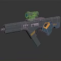 Futuristic Tactical Gun Featuring Scope Blue Yellow Accents And Modern Textured Design