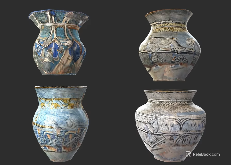 Traditional Handcrafted Ceramic Vessels With Ornate Patterns And Artistic Details 3d model 