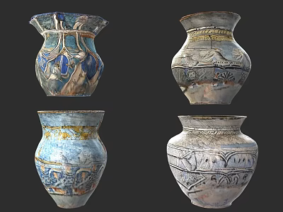 Traditional Handcrafted Ceramic Vessels With Ornate Patterns And Artistic Details 3d model