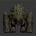 Game and Movie Character Monster With Green Moss Rocky Texture Spiked Back Fierce Posture