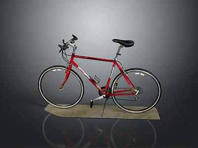 Red Classic Bicycle With Black Seat And Silver Rims On Display Stand 3d model