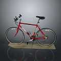 Red Classic Bicycle With Black Seat And Silver Rims On Display Stand