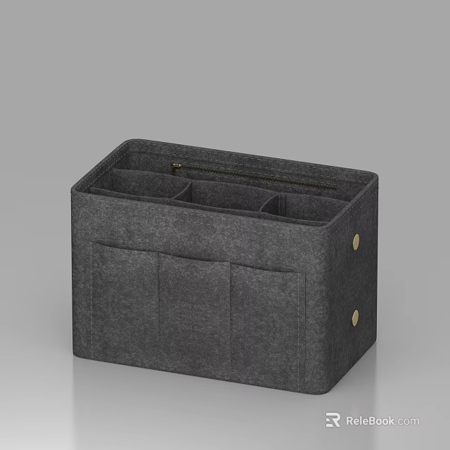 Gray Fabric Storage Organizer Basket With Multiple Compartments Side Pockets And Metal Button Accents 3d model 