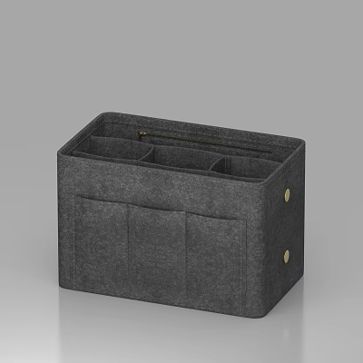 Gray Fabric Storage Organizer Basket With Multiple Compartments Side Pockets And Metal Button Accents 3d model