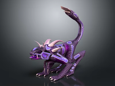 Game And Movie Fantasy Character Purple Pink Horned Mythical Beast With Long Tail And Patterns 3d model