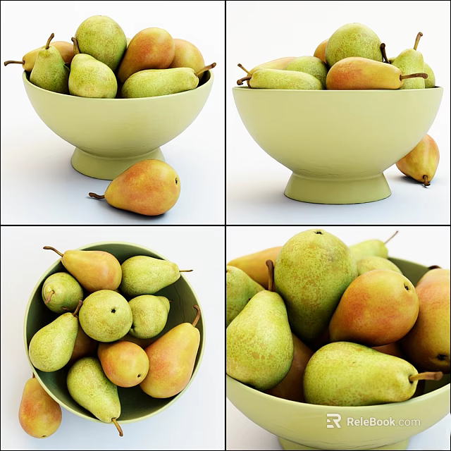 Fresh Ripe Pears in Green Ceramic Bowl with Vibrant Yellow and Green Hues 3d model 