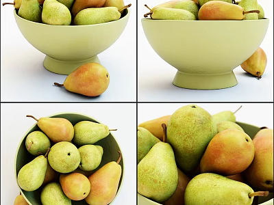 Fresh Ripe Pears in Green Ceramic Bowl with Vibrant Yellow and Green Hues 3d model