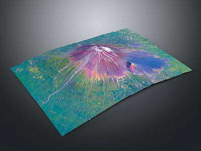 Colorful Volcano Landscape With Lush Greenery And Snowy Crater Scenic View 3d model