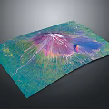 Colorful Volcano Landscape With Lush Greenery And Snowy Crater Scenic View