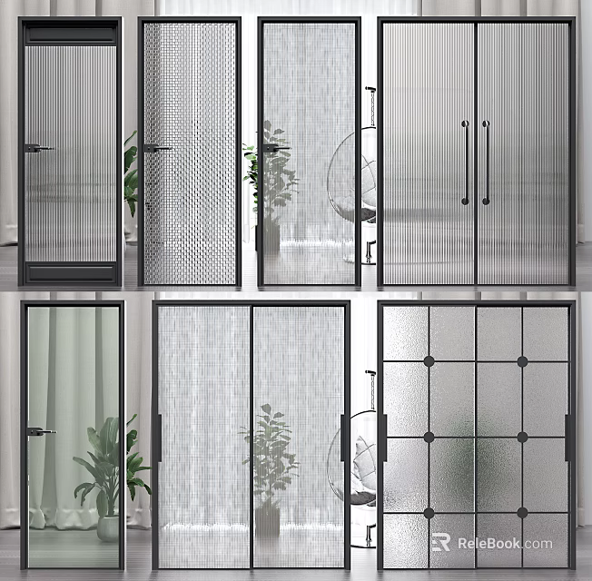 Various Modern Glass Door Designs With Black Frames For Home Interior 3d model