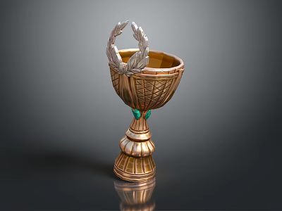 Golden Trophy With Laurel Wreath Ornament And Intricate Stem Base Design 3d model
