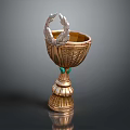 Golden Trophy With Laurel Wreath Ornament And Intricate Stem Base Design