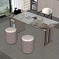 Modern Tea Table And Chairs With Marble Top Stools And Tea Set In Interior 3d model