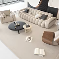 Modern Sofa Coffee Table Set With Cushions Side Table And Decor Items On Rug 3d model