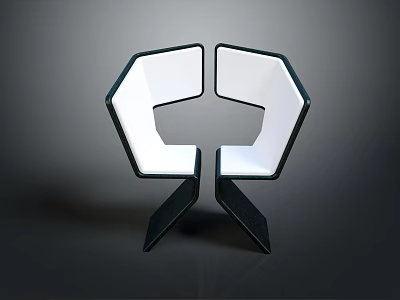 Modern Geometric Public Chair With White Seat Black Frame And Unique Structure Design 3d model