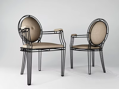 Modern Leisure Chairs With Black Metal Frame Beige Seat And Round Backrest 3d model