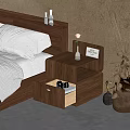 Double Bed with Wooden Nightstand Open Drawer Vase Rose and Good Night Card Warm Bedroom