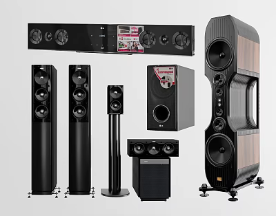 Home Audio System With Soundbar Floorstanding Bookshelf Speakers And Subwoofer 3d model