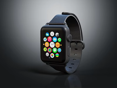 Modern Smartwatch With Black Strap And Colorful App Icons On Screen 3d model