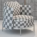 Modern Textured Grey Fabric Upholstered Ottoman With Rose Gold Metal Legs And Circular Wall