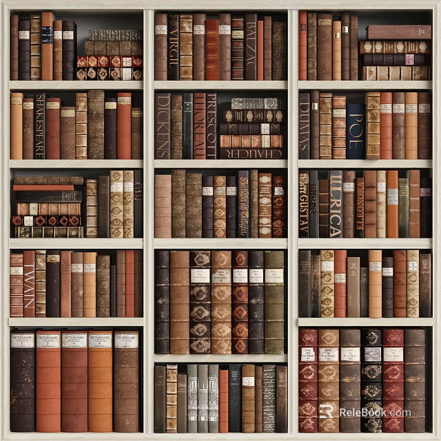 Classic Books Collection Neatly Arranged On Wooden Bookshelf With Various Covers 3d model 
