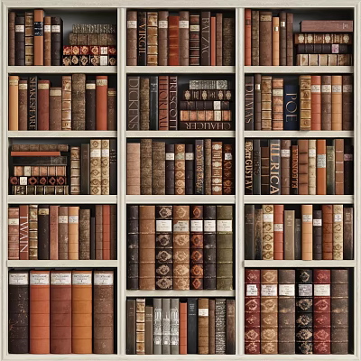Classic Books Collection Neatly Arranged On Wooden Bookshelf With Various Covers 3d model