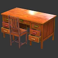 Wooden Office Desk With Drawers And Matching Chair For Workspace Setup