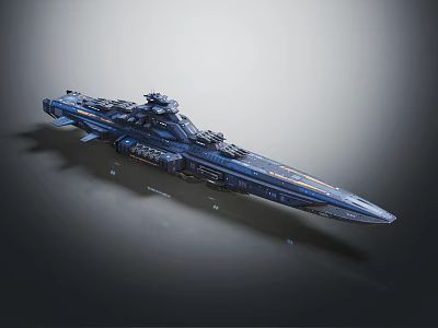 Large Blue Interstellar Starship With Advanced Futuristic Design And Aerospace Structure Details 3d model