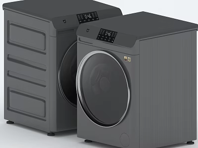 Modern Gray Front Load Washing Machines With Digital Control Panel And Stainless Steel Finish 3d model