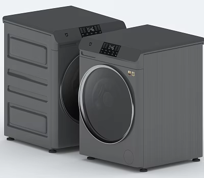 Modern Gray Front Load Washing Machines With Digital Control Panel And Stainless Steel Finish 3d model