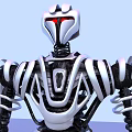 Detailed Mechanical Robot Sculpture on Circular Platform with Light Blue Background