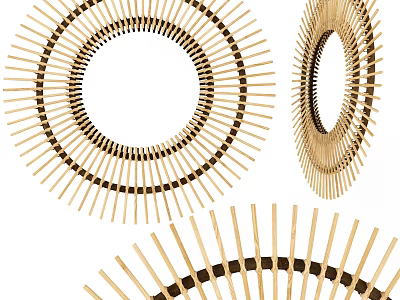 Elegant Modern Round Decorative Mirror with Woven Bamboo Craft Design 3d model