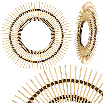 Elegant Modern Round Decorative Mirror with Woven Bamboo Craft Design 3d model