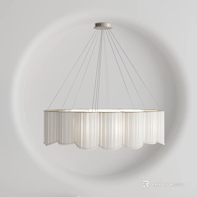 Modern Minimalist White Pleated Fabric Chandelier With Hanging Wires Ceiling Lighting 3d model 