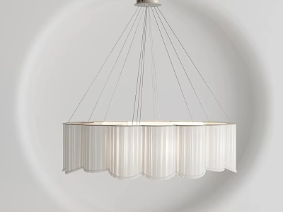 Modern Minimalist White Pleated Fabric Chandelier With Hanging Wires Ceiling Lighting 3d model