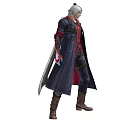 Silver Haired Game Character In Black Red Coat Holding Long Sword Standing Pose 3d model